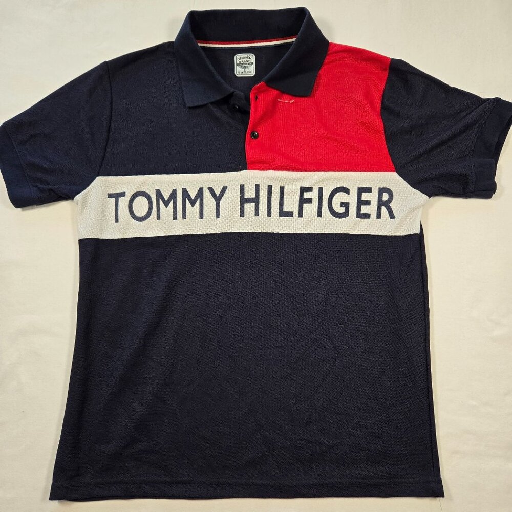 NWOT Tommy‎ Hilfiger Mens Color Block Polo Shirt Size L Cotton Navy/Red